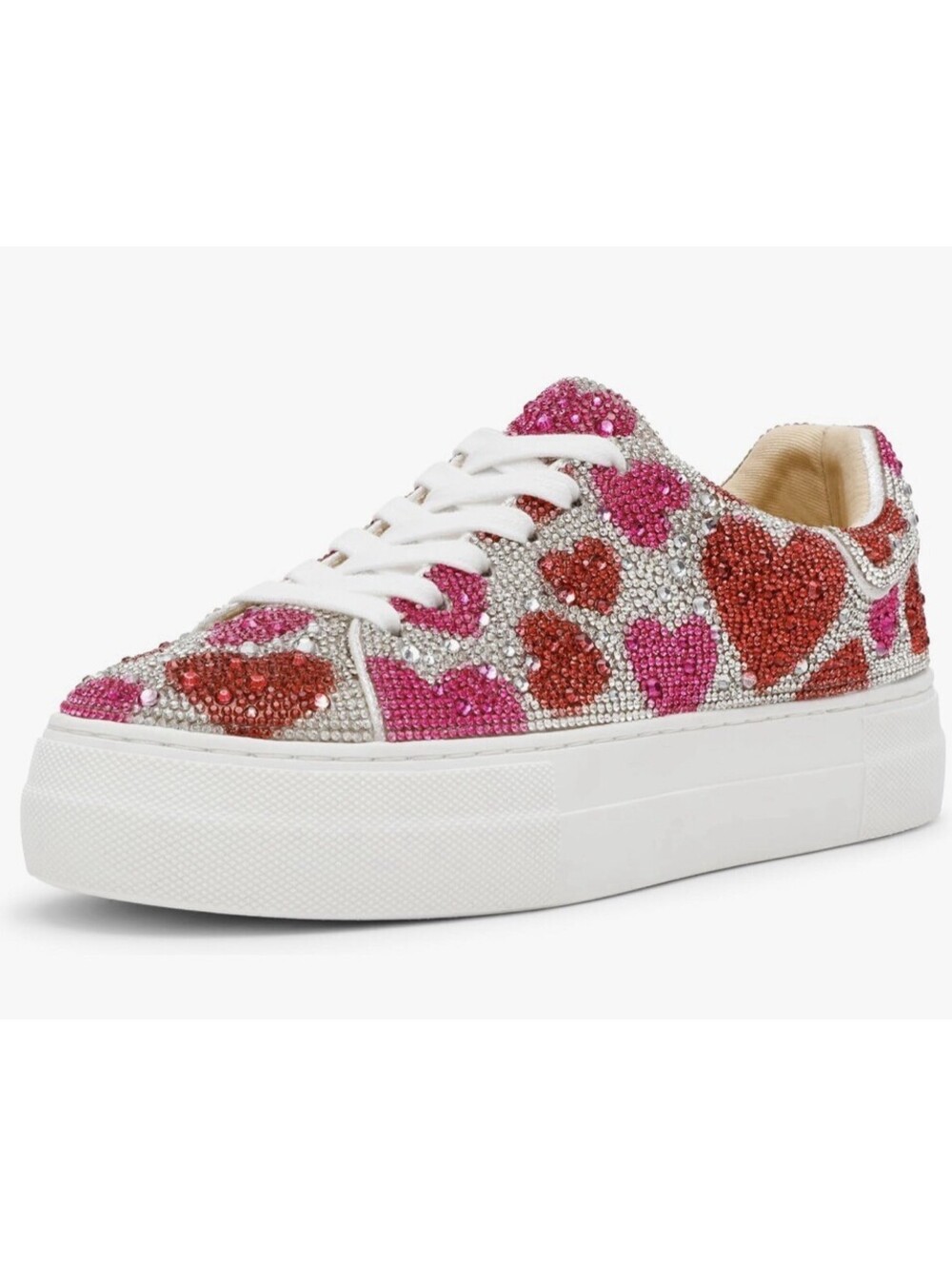 Blue By Betsey Johnson Heart Rhinestone Sidny Platform Sneakers Size 11 Pink/Red